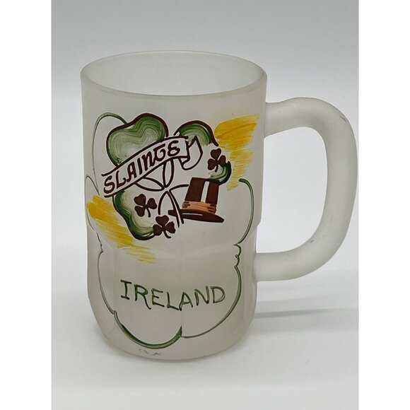 Set Of 6 Vintage Frosted Glass Mugs - International Greetings Design - Picture 4 of 10